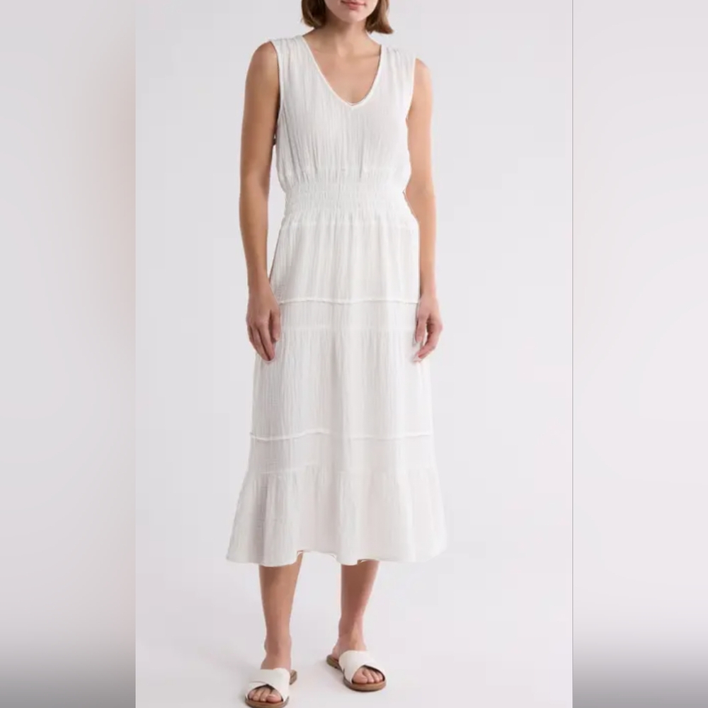 Cotton Gauze Tiered Midi Dress (WHITE)